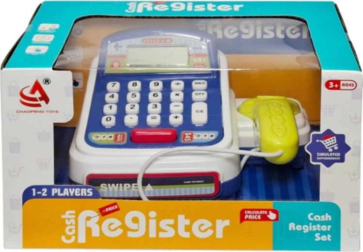 Cassa giocattolo per bambini con calcolatrice e scanner