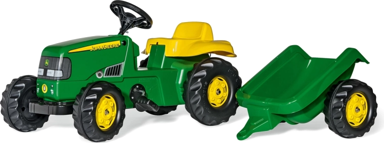 Trattore a pedali Rolly Kid John Deere con rimorchio verde
