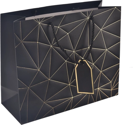 Borsa regalo in carta con motivo a griglia nera 31 × 12 × 26 cm