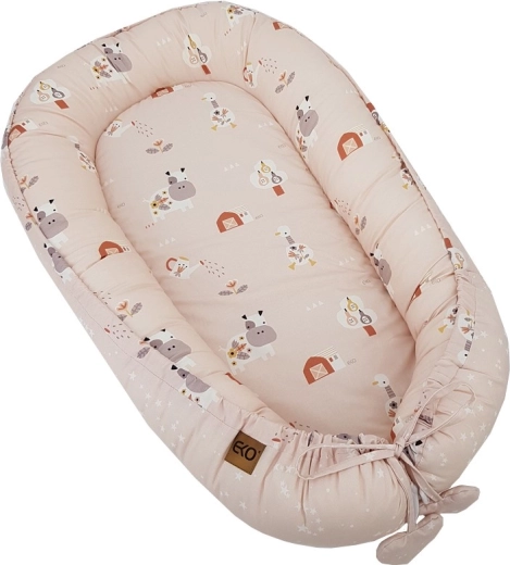 Nido in cotone reversibile Eko per neonato My Farm Stars Powder Pink 90 × 60 cm