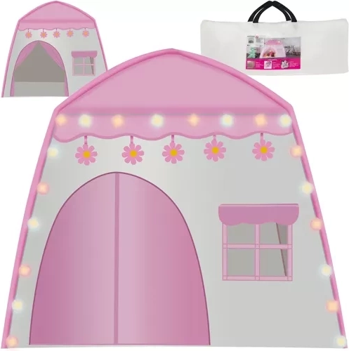 Casetta in tessuto per bambini con ghirlanda LED cotton balls