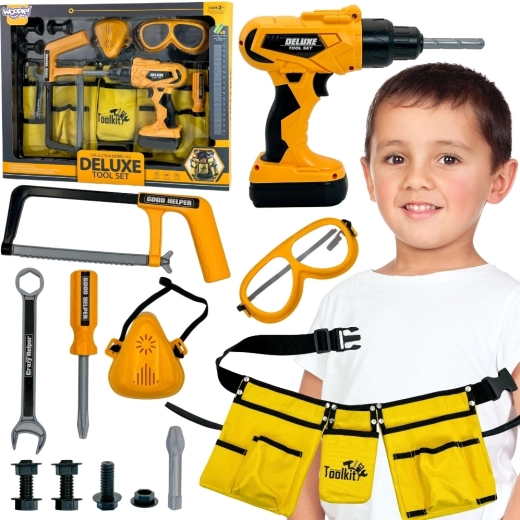 Set di attrezzi per bambini WOOPIE Little Handyman con cintura, occhiali e trapano, 16 pezzi