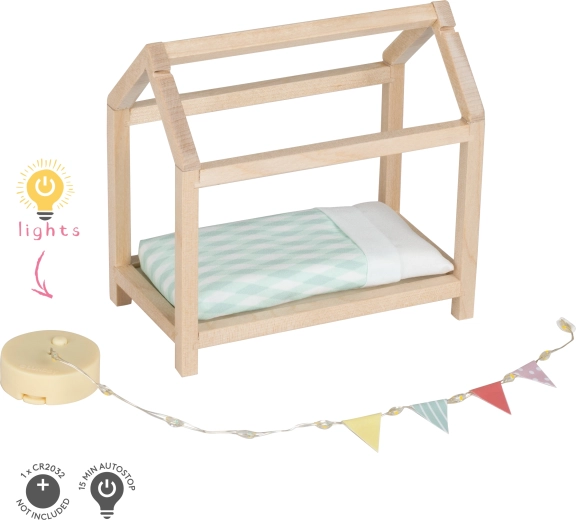 Lundby letto in legno a forma di casetta con illuminazione per casa delle bambole