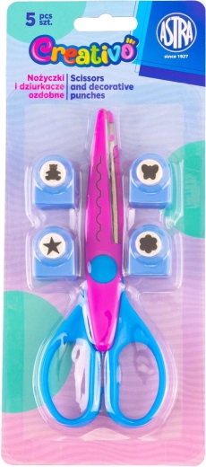 Astra Creativo forbici decorative e perforatori, set da 5 pezzi, blu‑rosa