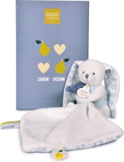 Set regalo Doudou: coniglietto di peluche con copertina 10 cm blu