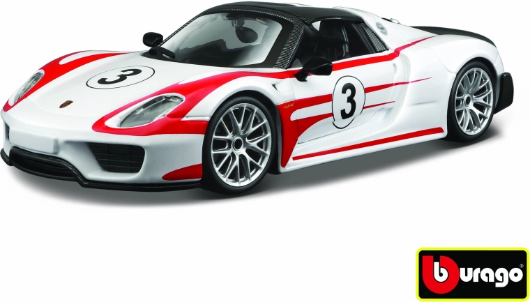 Bburago Porsche 918 Weissach Race modello bianco in scala 1:24
