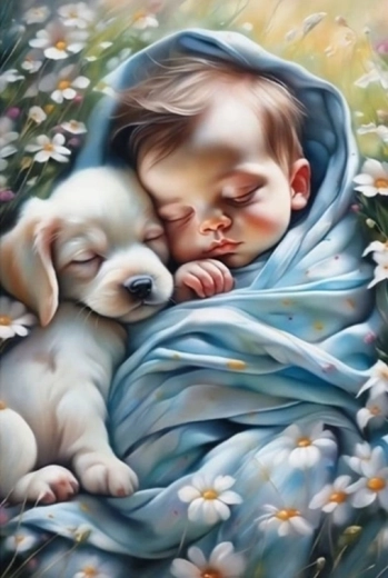 Norimpex Dipingi con i numeri Bambino che dorme con un cane 40 × 50 cm