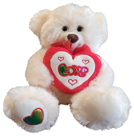 Orsetto di peluche Plushák con cuore e fiocco bianco 25 cm