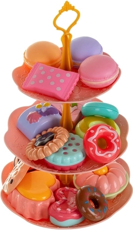 Alzata a tre piani e pasticcini colorati