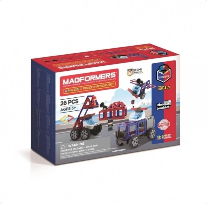 Set di costruzioni magnetiche Magformers Amazing Police – set della polizia e dei soccorritori, 26 pezzi