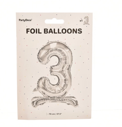 Palloncino in foil autoportante numero 3 argento 70 cm