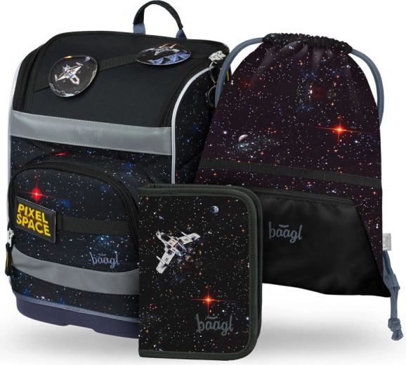 Set scolastico BAAGL: Zippy Plus Pixel Space - cartella, astuccio, sacchetto