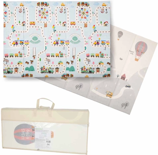 Tappetino educativo pieghevole in schiuma, double-face, per bambini, 150 × 200 cm – strade e palloncini