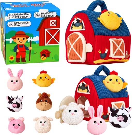 Fattoria sensoriale in peluche Montessori con animali 7 in 1
