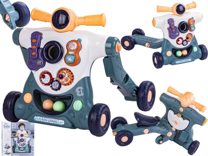 Girello educativo 3 in 1 per bambini (girello, cavalcabile, monopattino) blu