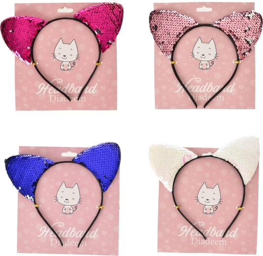 Cerchietto con orecchie da gattino in paillettes 16 × 16 cm