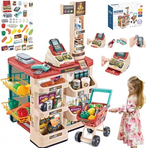 supermercato per bambini con carrello della spesa, cassa, bilancia e scanner WOOPIE (48 accessori)