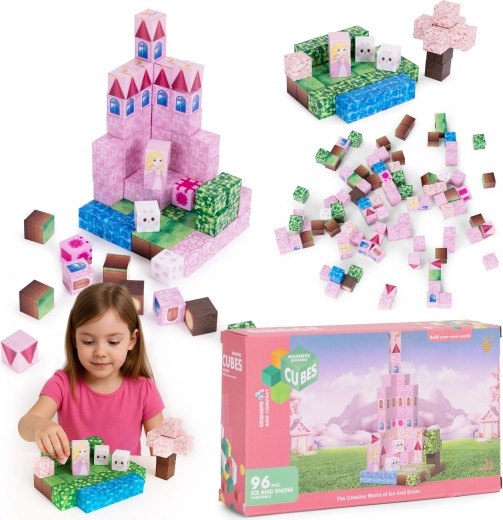 Blocchi da costruzione magnetici 96 pezzi – castello rosa con principessa