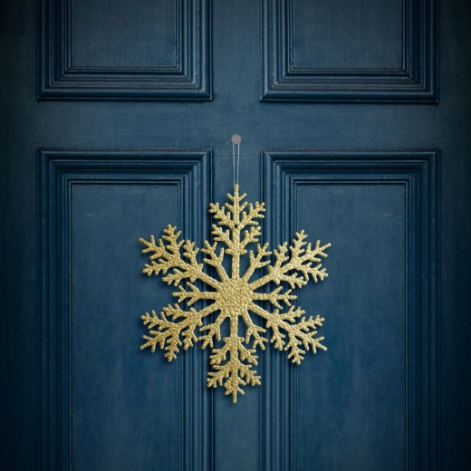 Decorazione natalizia sospesa a forma di fiocco di neve dorato 31 cm