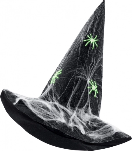 Cappello da strega con ragnatela e ragni luminosi