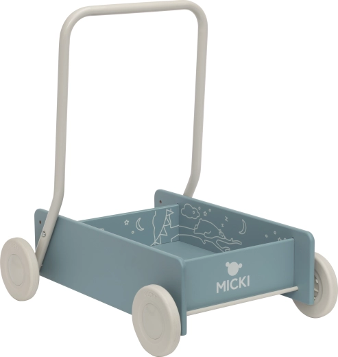 Girello in legno e carrellino per bambini Micki blu