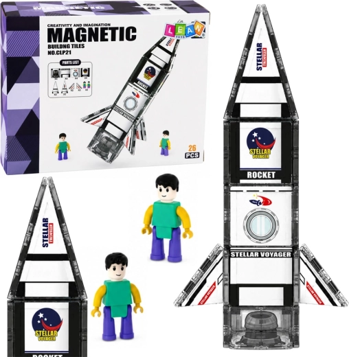Elementi da costruzione magnetici razzo nello spazio con statuina di astronauta (26 pz)