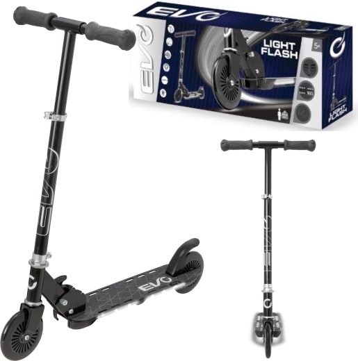 Monopattino pieghevole a due ruote per bambini EVO Light Flash con pedana luminosa, nero