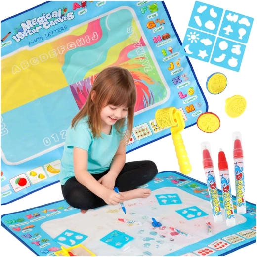 Tappetino da disegno ad acqua 100 × 80 cm con alfabeto e set di accessori