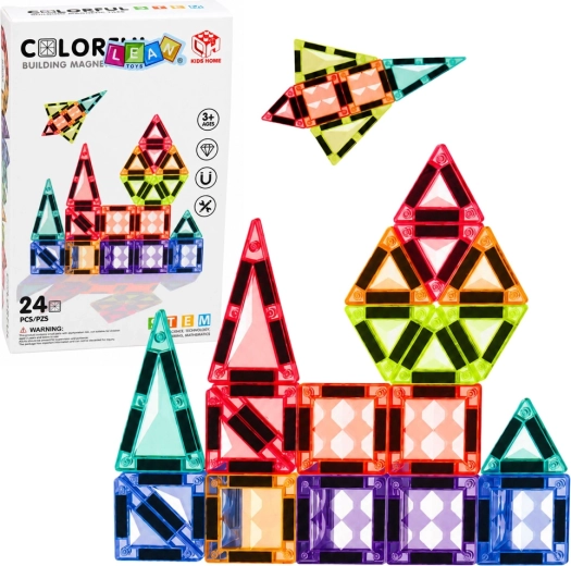 Elementi da costruzione magnetici – pannelli 3D colorati STEM (24 pezzi)