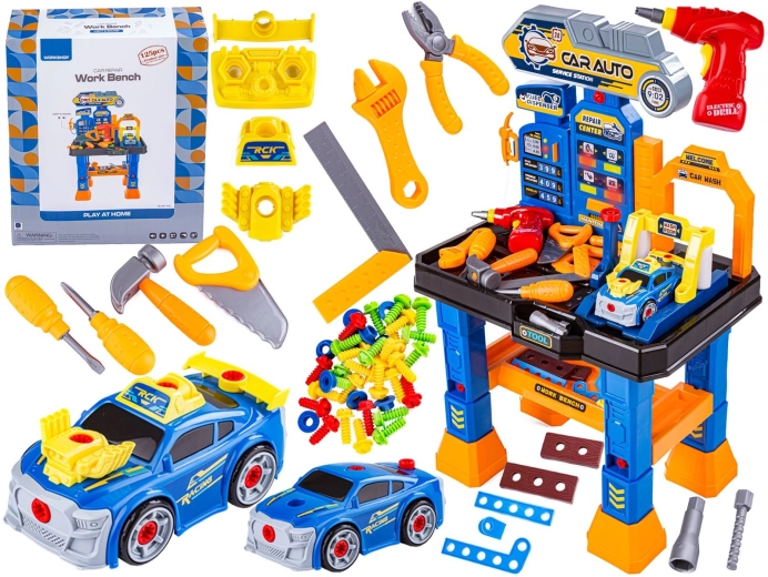 Officina e autoservizio per bambini con attrezzi 3 in 1 (autolavaggio e stazione di rifornimento)
