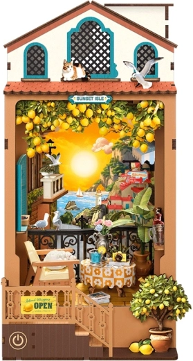 Robotime puzzle 3D fermalibri miniatura di casetta book nook Tramonto sull’isola