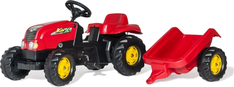 Trattore a pedali Rolly Toys Rolly Kid-X con rimorchio rosso
