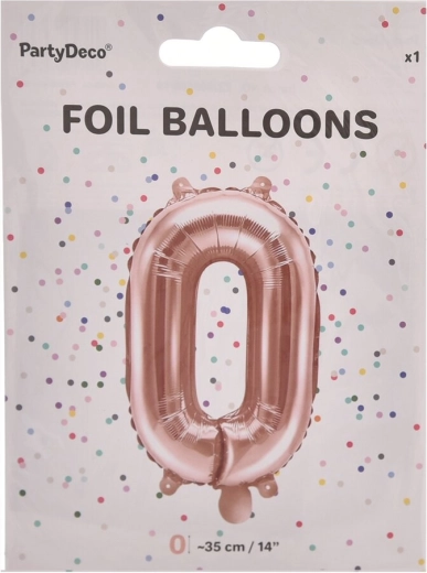 Palloncino in foil a forma di numero 0 rosa perlato 35 cm