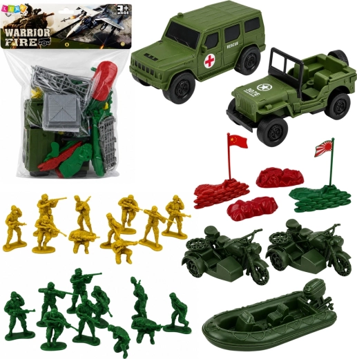 Set da gioco militare con soldatini, veicoli e base – 46 pezzi