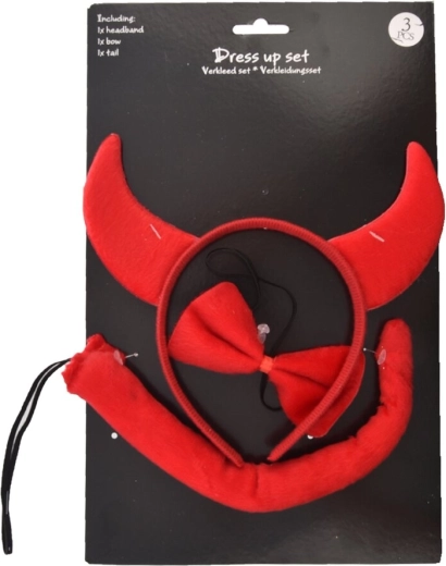 Set di accessori da diavolo rosso – cerchietto, coda e papillon (3 pz)