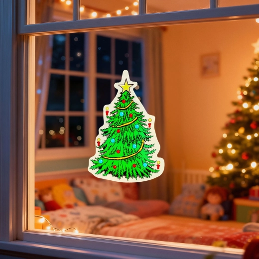 Decorazione natalizia per finestre a forma di albero di Natale con ventosa
