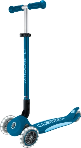 Globber Elite Lights monopattino per bambini a tre ruote con ruote LED, blu scuro