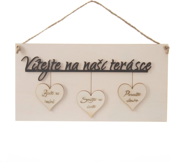 Cartello in legno “Benvenuti sulla nostra terrazza” 34 × 16 cm