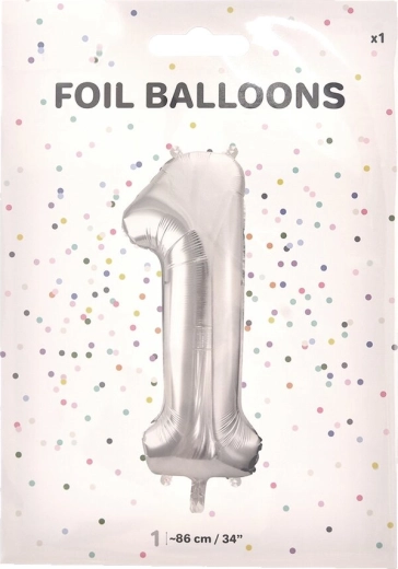 Palloncino in foil numero 1 argento 86 cm