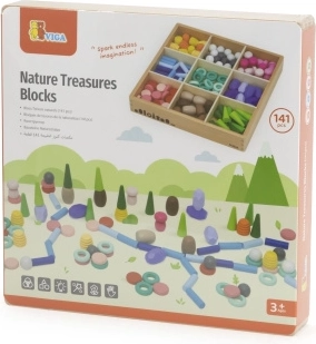 Blocchi educativi in legno Montessori Viga Tesori della natura, 141 pezzi