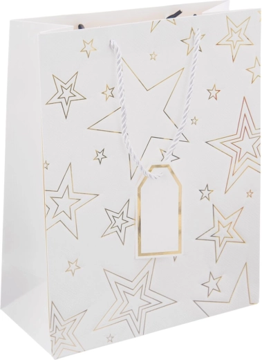 Borsa regalo in carta con motivo a stella, bianca 26 × 12 × 32 cm