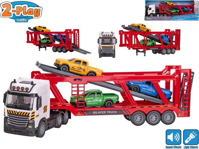 Trasportatore di auto 2-Play Traffic a frizione con luce e suono + 3 macchinine 38 cm