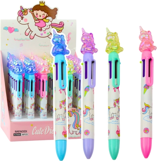 Penna a sfera multicolore con unicorno, 6 colori - 1 pezzo