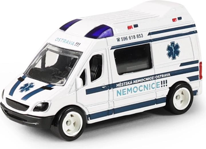 Ambulanza in metallo dell’Ospedale Civico di Ostrava in una confezione di plastica