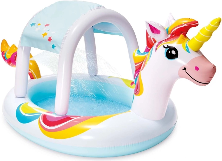 Piscina gonfiabile per bambini a forma di unicorno con tettuccio e fontana Intex - 1 pezzo