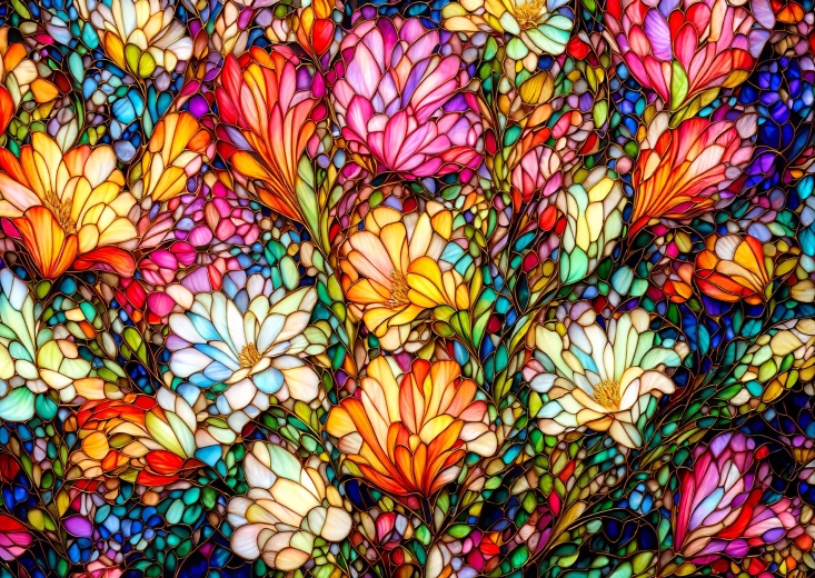 Puzzle Enjoy giardino fiorito astratto in stile vetrata 1000 pezzi