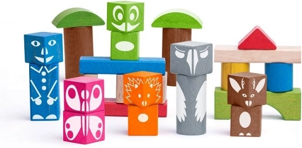 Woody cubi colorati in legno con stampa di animali