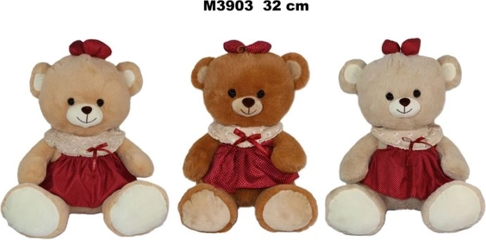 Orsetto di peluche con vestitino, 32 cm, 3 varianti di colore - 1 pezzo