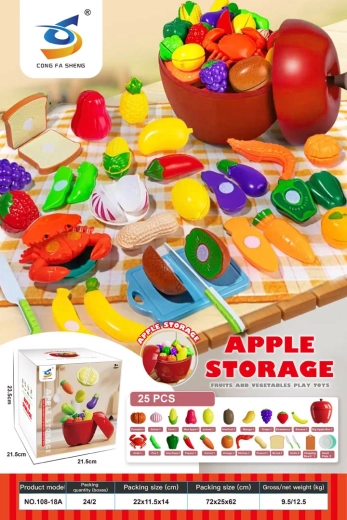 Set di frutta e verdura da tagliare in una mela