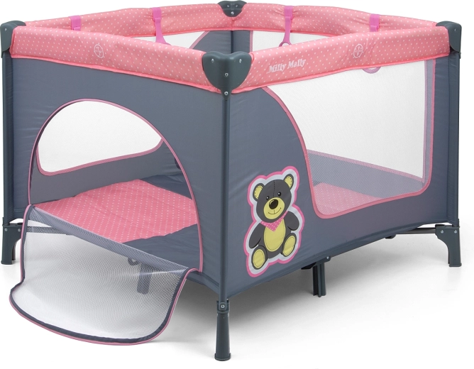 Lettino da viaggio e box Milly Mally Fun Pink Bear